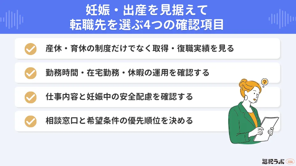 妊娠・出産を見据えて転職先を選ぶ4つの確認項目