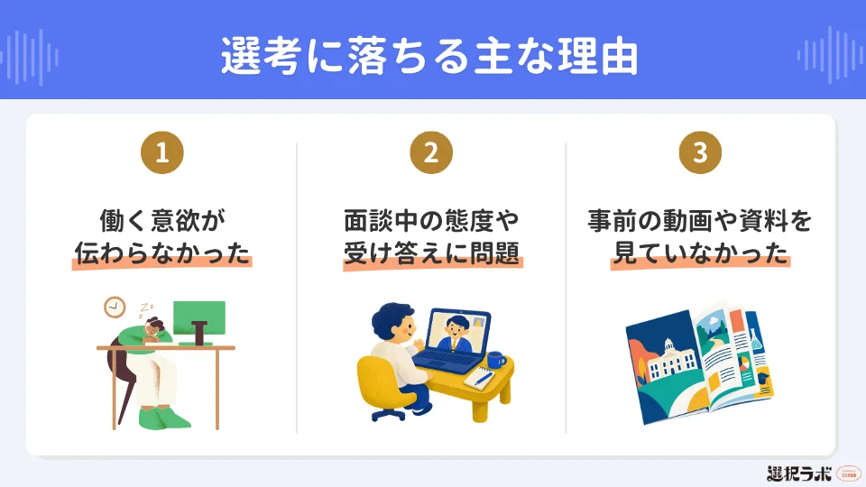 選考に落ちる主な理由と、落ちた場合に考えられる選択肢