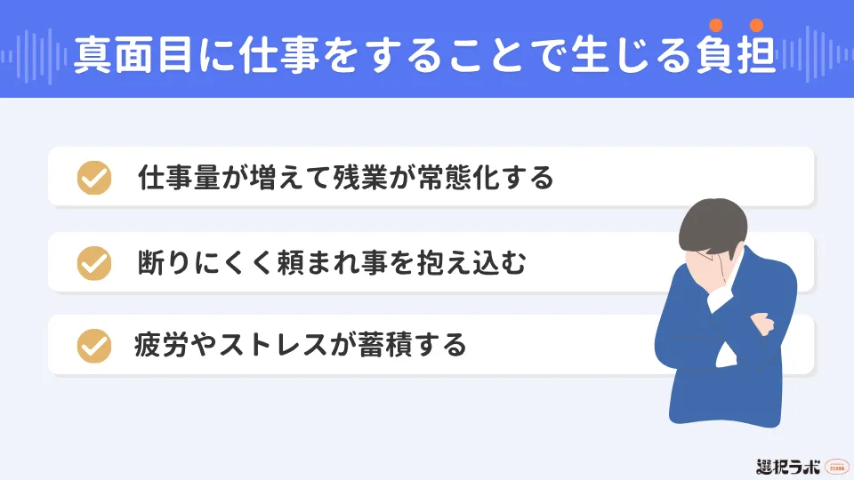 真面目に仕事をすることで生じる可能性がある負担の例