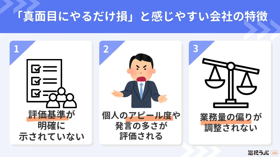 「仕事は真面目にやるだけ損」と感じやすい会社・職場環境の特徴