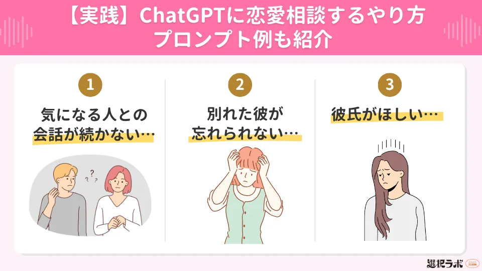 【実践】ChatGPTに恋愛相談するやり方｜プロンプト例も紹介