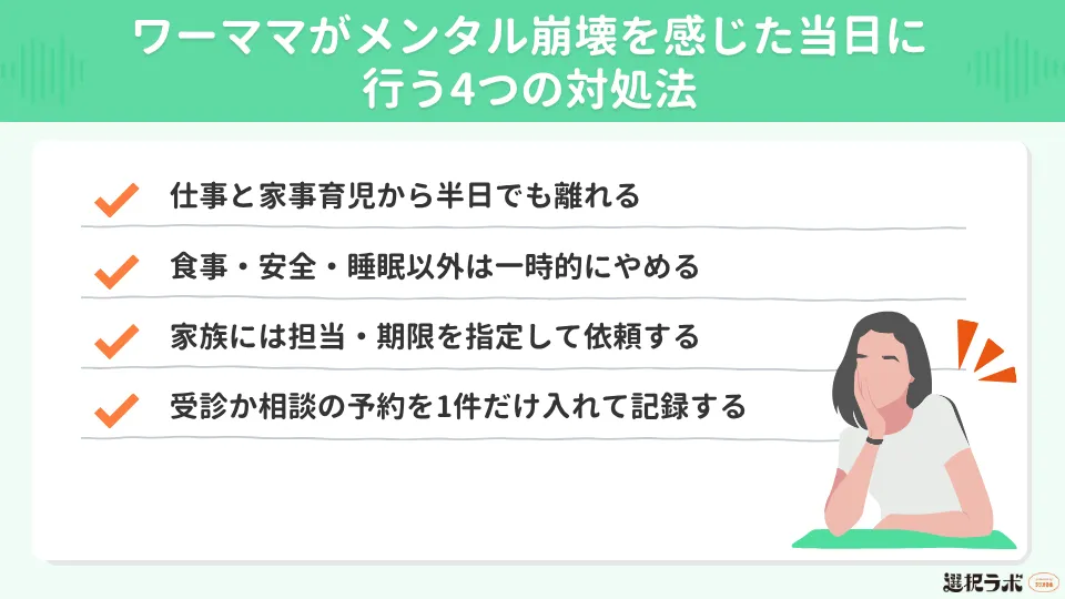 ワーママがメンタル崩壊を感じた当日に行う4つの対処法