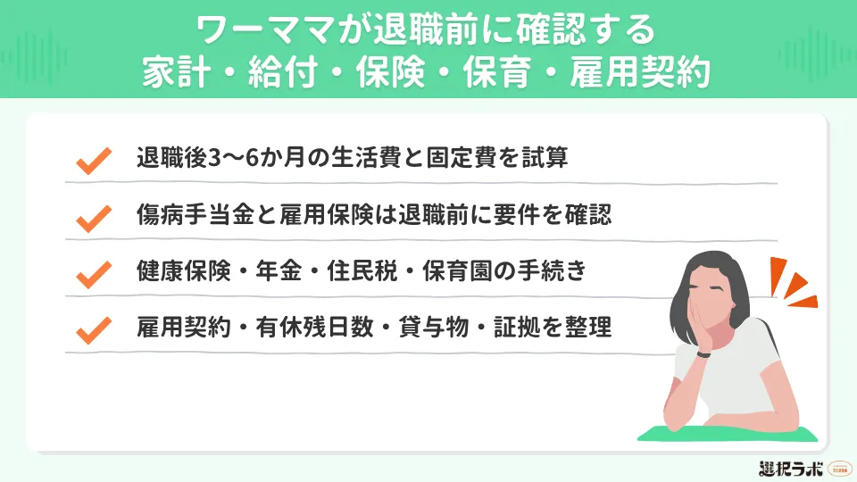 ワーママが退職前に確認する家計・給付・保険・保育・雇用契約